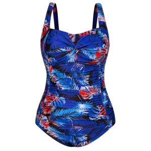 Hanna Nikole Maillot de bain une pièce pour femme grande taille avec effet gainant et col en V froncé, Bleu violet et feuilles, 48 FR (leisurelax-eu, neuf)
