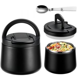 Itslife Boîte Alimentaire Isotherme, 420ml Lunch Box Isotherme Enfant, Boite Isotherme Repas Chaud avec Cuillère, Thermos Alimentaire Chaud en Acier Inoxydable pour Picnic, Ecole et Bureau, Noir (Itslifeuk, neuf)