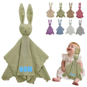 Guooyuuyu Doudou Personnalisé avec Prénom Brodé, Doudou Bebe Fille Garcon, Peluche Mignons Couverture Bébé Personnalisée, Cadeau Baby Shower, Cadeau Personnalisé Bebe, 42x42cm (Vert) (shengtaodianzi2020, neuf)