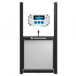 Porte Automatique Poulailler ChickenGuard Pro, Alimenté par Solaire/Piles/Électrique, Moteur Souleve 2kg, Minuterie/Détection de Lumière, Auto Trappe Moteur pour Chicken Run (Pro + Porte + Piles) (Doodlehouses SL, neuf)