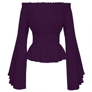 pvucpot Chemisier gothique de la Renaissance pour femmes à manches évasées avec volants et épaules dénudées – Haut corset médiéval victorien pour costumade – Chemise de pirate, blanc (goodups, neuf)