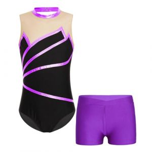 Oyolan Enfant Fille Justaucorps Gymnastique Strass Tenue de Gym sans Manches 5-16 Ans H Violet 7-8 ans (Oyolan EU, neuf)