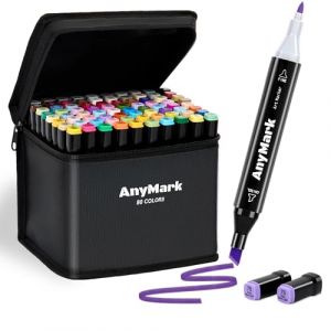 AnyMark Feutres a Alcool, Lot de 80 Marqueurs à Alcool à Double Pointe Biseautée et Fine, Idéal pour Dessin, Croquis, Illustration, Design, Corps Noir (AnyMark, neuf)