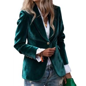 Blazer en velours pour femme - Veste d&eacute;contract&eacute;e &agrave; manches longues pour le travail, le bureau, Halloween, No&euml;l, bleu-vert, L (Wuazii, neuf)