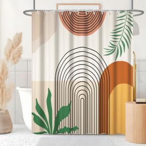 Uiiooazy Rideau Douche Anti Moisissure, Rideau de Douche Terracotta 200x180cm Abstrait Feuilles Vert Lignes Noir Rideaux de Baignoire Tissu Lavable Imperm&eacute;able Rideaux Salle de Bain avec 12 Crochets (dongguibinjingpinxiaodianpu, neuf)