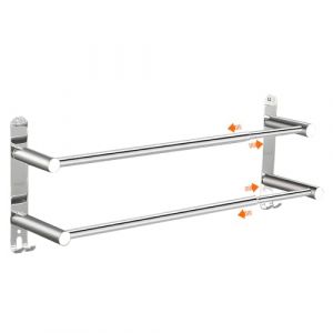 DAGORD Porte Serviette Murale 2 Barres Porte-Serviettes Telescopique 43-75cm Porte Serviette en Acier Inoxydable Support Serviette Salle de Bain avec Crochets - 2 Méthodes d'Installation - Argent (YINGCHIKJ, neuf)