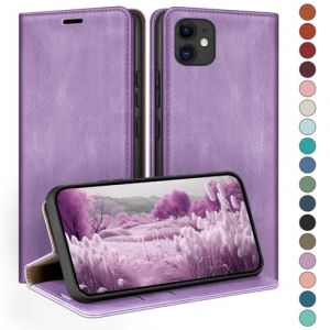 HUOUH Coque pour iPhone 11 6,1" avec RFID Blocage Etui à Rabat en Cuir de Premium,Fentes pour Cartes,Case à Rabat,Coques de Cover pour Apple 11 Portefeuille Lilas Violet (Marketing Enhance Shop, neuf)
