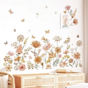 decalmile Stickers Muraux Fleurs Boho Autocollant Mural Floral Sauvage Herbe Pissenlit Boh&egrave;me Papillon D&eacute;coration Murale Chambre Enfants B&eacute;b&eacute; Salon TV Mur (DecalMile Direct, neuf)