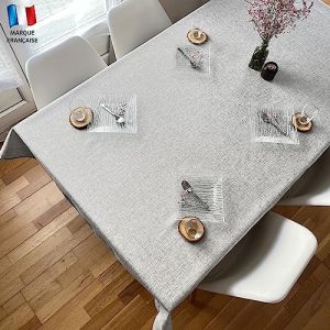 Douceur De Plumes Nappe Aspect Lin Gris Clair 150x150 cm Carré Anti Tâches Imperméable Lavable Decoration Table (Douceur De Plumes FR, neuf)