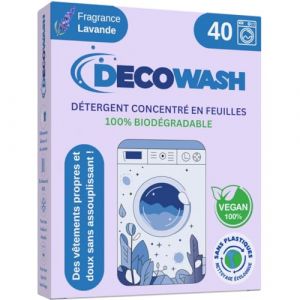 Feuilles de Lessive (jusqu'à 80 lavages) - Lessive Feuille Écologique, Hypoallergénique, Fragance Lavande, Biodégradable, Sans Plastique - Idéale pour Peaux Sensibles, Lavage à Main et Machine à Laver (DECOWASH, neuf)