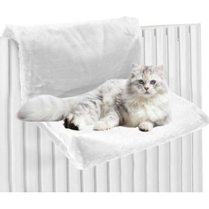 Lit suspendu pour chat - Lit de radiateur pour chat - Lit confortable pour chauffage - Tissu peluche - Hamac pour chauffage - Cadre en m&eacute;tal stable - Tissu en peluche pliable (blanc) (HUANTING, neuf)
