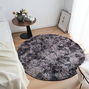 CHOSHOME Tapis Rond Salon Shaggy Descente de lit Chambre Grande Taille Tapis Moelleux Carpette pour Chambre Tapis Décoratif de Style Moderne pour Salon Moquette Anti-dérapage Gris Foncé 80CM Rond (Choshome, neuf)