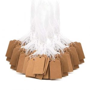 Lot de 200 &eacute;tiquettes de prix en papier kraft - 25 x 15 mm - Fabriqu&eacute;es &agrave; la main - Avec cordon &eacute;lastique - Pour bijoux, v&ecirc;tements, cadeaux (marron) (PengXinDianZi, neuf)