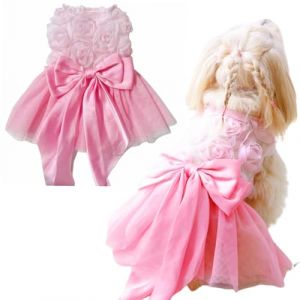 Yaopelky Haute Couture Canine Robes de Mariée pour Toutous Miniatures Robe Féline à Rosettes et Nœud Papillon Robe Princesse en Tulle pour Chiot Déguisements sur Mesure pour Mini-Chiens (Yaopelky, neuf)