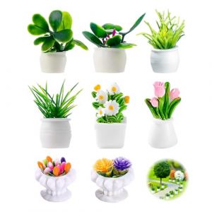 Juguta Lot de 8 plantes miniatures de bonsa&iuml; pour maison de poup&eacute;e, mini plante en pot, maison de poup&eacute;e, pot de fleurs, minuscule mod&egrave;le de fleurs pour maison de poup&eacute;e, d&eacute;coration de jardin (ROXYROX FASHION, neuf)