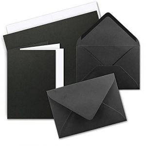 Lot de 10 cartes pliantes noires avec enveloppes C5 et feuilles int&eacute;rieures assorties blanches 14,8 x 21 cm (GUSTAV NEUSER GmbH, neuf)