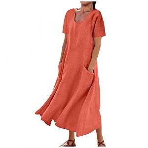 AEGJEGVD Solde Robe Longue en Lin Femme &Eacute;t&eacute; Robe de Travail Chic et Elegant Mi-Longue Dress pour F&ecirc;ter Boheme Max Robes de Soir&eacute;e Confortable l&eacute;ger Femmes Robes de Plage Vacances V&ecirc;tements Pas Cher (⭐⭐⭐⭐⭐AEGJEGVD⭐⭐⭐⭐⭐, neuf)