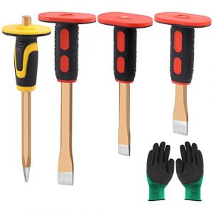 Mardatt Lot de 5 burins &agrave; b&eacute;ton avec prot&egrave;ge-mains et gants, 27 x 200/250/300 mm et burin &agrave; pointe de 16 x 300 mm, burins de ma&ccedil;onnerie pour chasse de rocher, briser la pierre (Masaile2020, neuf)