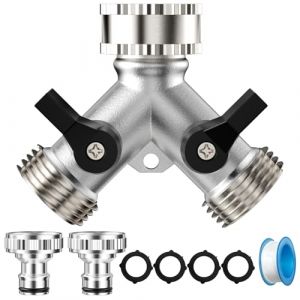 Lectorias Robinet Double Sortie, Répartiteur d'eau, Robinet Double Sortie Machine avec Interrupteur de Commande, Double Sortie Tuyau Arrosage, Distributeur en y à 2 Voies Robinet pour Jardin(Argent) (DE LEO MARIO, neuf)