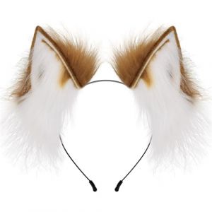LXJLXD Bandeau d'oreille pour fête, serre-tête avec oreilles de chat, bandeau pliable pour costume de fille, accessoire de fête à thème sous-cultures (marron et blanc) (JINGYIKEJIGS, neuf)