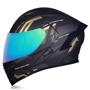 Woljay Casque intégral du visage moto casque modulaire Casque moto intégrée double visière pour adultes hommes femmes cyclomoteur DOT ECER22-05 (Count Black Gold - Multicolor Visor,L) (Woljay Trading, neuf)