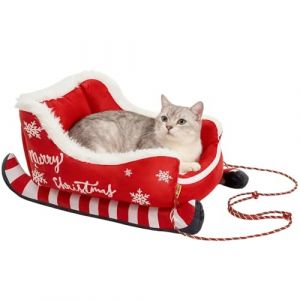 Canapé pour Chien, Panier Traîneau de Noël pour Chien, Christmas Dog Bed pour Chats, Panier Antidérapant et Chaud Chat pour l'intérieur et l'extérieur (Red,M) (QL-SPUS, neuf)