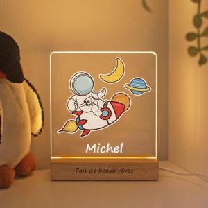 LASERO' Veilleuse Enfant Personnalisée avec Prénom – Lampe Bebe Personnalisé en Plexiglas Imprimé UV avec Socle Bois – Veilleuse Enfant – Cadeau Naissance Fille Garcon (LAC S.R.L., neuf)
