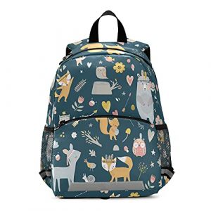 ISAOA Sac à dos avec rênes pour garçons et filles Motif animaux de la forêt : écureuil, ours, cerf, renard, hibou, avec rênes pour garçons et filles, sac à dos pour enfants, maternelle, sac de voyage (ISAOA, neuf)