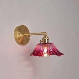 HAVERN Applique Murale en Verre Rose avec Abat-Jour en Forme de Fleur dorée - Applique Murale Vintage en Laiton - Verre Transparent Violet - Lampe Murale Nordique Moderne à Suspendre pour (YangFeiLongShangMao, neuf)