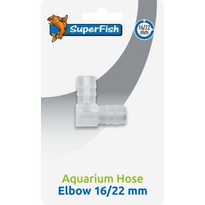 Superfish Coude pour Tuyau d'Aquarium, 3 Tailles, 9/12mm, 12/16mm ou16/22mm, Plastique Transparent, Connecteur en L (16/22 mm) (L'Aquarium, neuf)