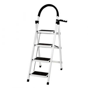 Escabeau avec Plateforme de Travail, Charge 180 kg Escabeau Pliable, Larges Marche Pied Pliable Antid&eacute;rapantes, Tabouret en Acier Marche Pied Adulte (133 x 74 x 39 cm &ndash; 4 &eacute;tapes (Blanc)) (Hechheu, neuf)