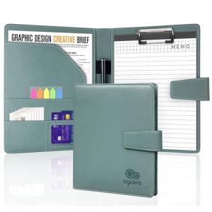 Agoer Porte Bloc A5 en PU Cuir avec Papier A5, Fermeture Magnétique, Onglets Fléchés Adhésifs et Stylo pour Réunions de Bureau, Porte Document avec Agenda, Gris et Vert (Agoer, neuf)
