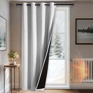 DWCN Rideau d'hiver Thermique avec Doublure Épaisse en Microfibre, Économie D'Énergie, Rideau Occultant pour Chambre À Coucher, Gris Blanc,Gris Blanc, 132x225 cm(LxH), 1 Pièce (DWCN EU, neuf)