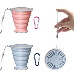 Ensemble de 2 Gobelet Pliable, Verre Pliable, 180 ml Tasse Pliable, Verre de Voyage Pliable (Avec Base), Gobelet Rétractable, Peuvent être Utilisés pour les Voyages, le Fitness et plus Encore (Arzeus E-commerce, neuf)