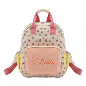 Générique Sac Dos Fille Personnalisé avec Nom Brodé, Mini Sac à Dos Enfant 23x28cm, Sac à Dos Bebe Design Fraise pour Petites Filles (2-5 Ans) (Zolyn Personalized Studio, neuf)