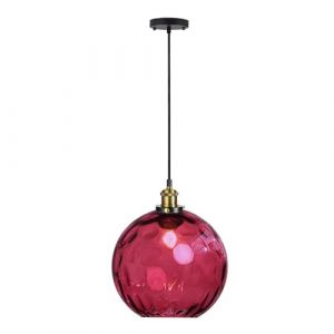 EKSED Suspension Boule Verre Ondul&eacute; - Lampe Suspendue Vague avec Abat-Jour Laiton pour &Icirc;lot Cuisine & Salle &agrave; Manger (Rouge,20cm) (dkieohwi, neuf)