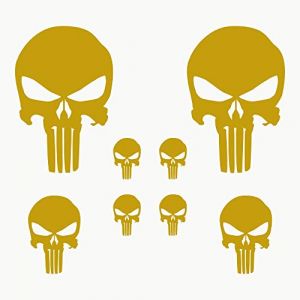 Autodomy Autocollants Tête de Mort Crâne Fondu 8 Unités | Stickers Punisher pour la Voiture ou la Moto | Autocollant Punisher (Or) (Domy Company, neuf)
