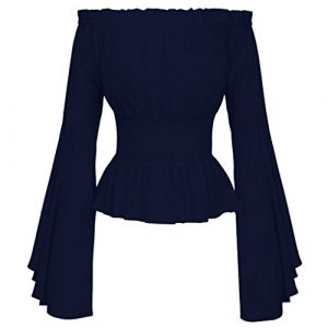 pvucpot Chemisier gothique de la Renaissance pour femmes à manches évasées avec volants et épaules dénudées – Haut corset médiéval victorien pour costumade – Chemise de pirate, blanc (goodups, neuf)