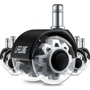 Lifelong Lot de 5 roulettes de rechange en caoutchouc pour chaises de bureau et moquette, 11 x 22 mm, transparentes (Project Blam LLC, neuf)