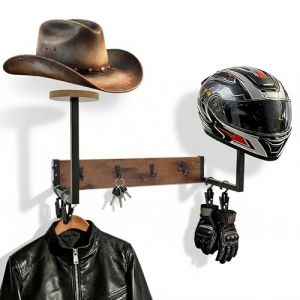 Porte Casque Moto Mural, Support Chapeaux R&eacute;tro pour Accrocher 2 Casquette de Moto et 4 Veste Crochets 4 Pinces Accessoires de Rangement pour Moto, Support Mural pour &Eacute;quipement de Police (aduoluo-beauty, neuf)