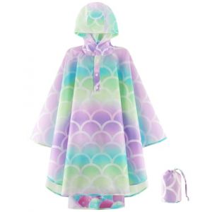 WAWSAM Poncho de Pluie pour Filles Cape de Pluie Légère pour Tout Petits Veste de Pluie Réutilisable Sirène Manteaux Imperméables pour l'École Randonnée Voyage Camping (SensDirect, neuf)