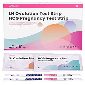 Femometer 40 Test Ovulation + 10 Test de Grossesse Précoce en Bandelette pour Fertilité Femme, Affichage Sensible et Résultats Précis, Peut Enregistré dans l'Application Femometer (LSKJ, neuf)