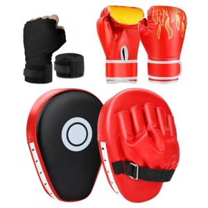 YORWHIN Kit de Boxe 3-en-1 pour Enfants et Jeunes – Gants de Boxe, Pattes d’Ours Courbées et Bandes de Poignet – Équipement d’Entraînement pour MMA, Muay Thai, Taekwondo, Kickboxing (nicetiming, neuf)