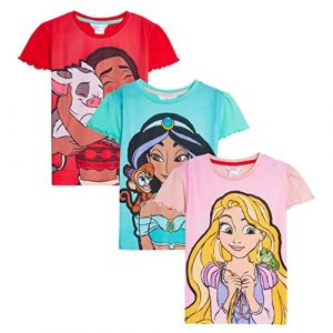 Disney Filles Lot de 3 T-shirts Princesse Enfants Jasmine Moana Raiponce Haut de D&eacute;guisement Manches Courtes Tees, multicolore, 9-10 ans (Lora Dora, neuf)