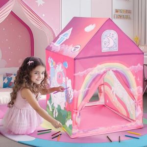 cossy Licorne Tente Enfant Interieur, Tente de Jeu avec Stylo aquarellable, Cabane Enfant Interieure, Tente Enfant pour Intérieur et Extérieur, Cadeau d'anniversaire et Noël (Joyvoll, neuf)