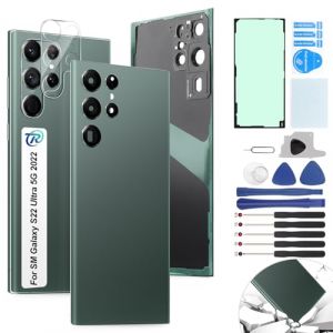 RongZy Coque Arri&egrave;re pour Samsung Galaxy S22 Ultra 5G 2022 Batterie Couvercle Rechange pour Galaxy S22 Ultra 5G 2022 S908 Cache Batterie pour T&eacute;l&eacute;phone de Remplacement(Vert) (YWLRongZy, neuf)