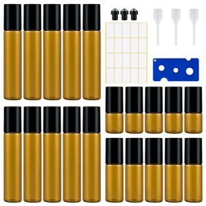 Kieswan 20Pcs Flacon Roll On Vide 3 ml/5 ml/10 ml, Roll On Huiles Essentielles Ambré Flacon Verre Mini Bouteille Pour Mélanges D'huiles Aromatiques, Parfums, Massage (Kieswan-FR, neuf)