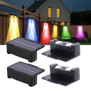 JBdusn 4 Pièces Applique Murale Solaire Extérieur, 12 Modes RGB Lampe Solaire Jardin, Étanche LED Lumières de Clôture, Lampe de jardin LED Éclairage de clôture pour Cour, Pont et Escalier (Yixi Lighting, neuf)
