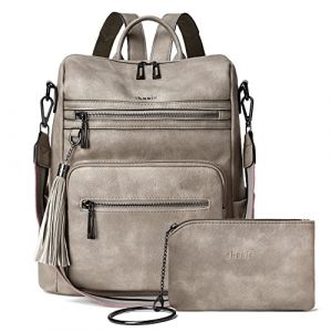 Shrrie Sac &agrave; Dos Femme, Sacs &agrave; Main Port&eacute;s Dos en PU Cuir, &Eacute;l&eacute;gant Imperm&eacute;able Sac &agrave; Dos Antivol Convertible avec Bandouli&egrave;re Amovible pour Travail Voyage College Cadeau-Gris bicolore (Shrrie, neuf)