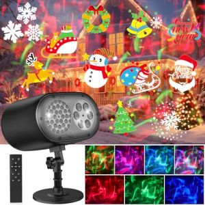 Projecteur Noel Exterieur, Projecteur LED Noël Extérieur 2 en 1 avec 12 Diapositives 7 Couleurs Effet de Vague d'eau, Lampe Projecteur Décoration pour Noël, Halloween, Fête (Apexxus, neuf)